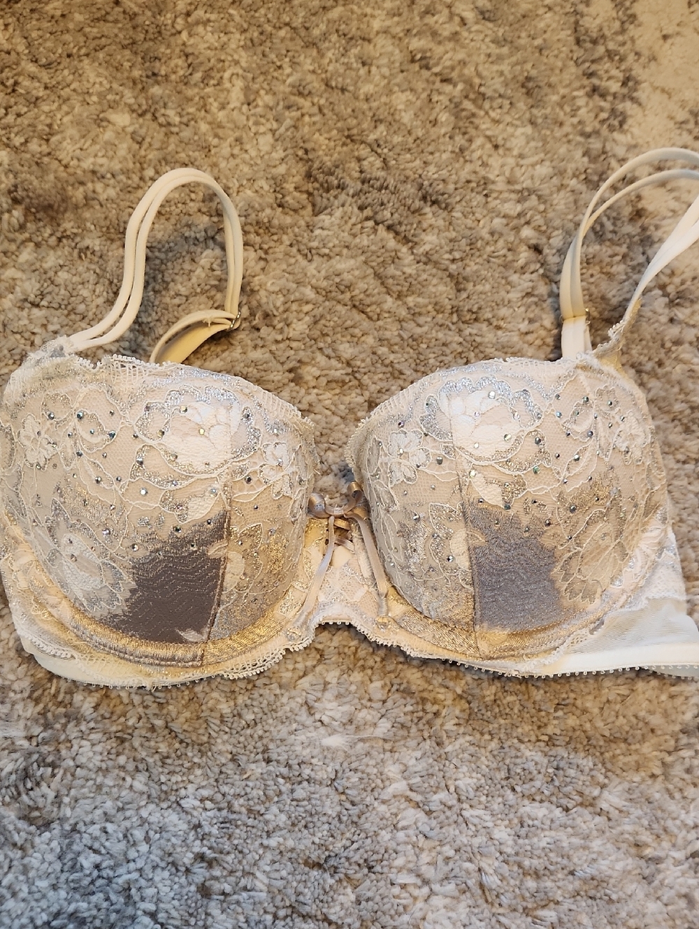 Victoria's Secret Very Sexy Cream & Silver Lace Embellished Balconette Bra